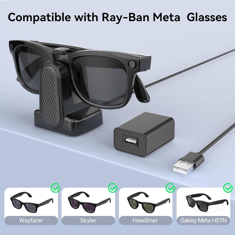 Sdfghj Portable Charging Stand for Ray-Ban Meta Smart Glasses, Charger Stand with 3.3 ft Charging Cable USB A Charger, Charging Dock Charger Station for Wayfarer, Headliner, Skyler, Oakley Meta HSTN (Black) - Image 2